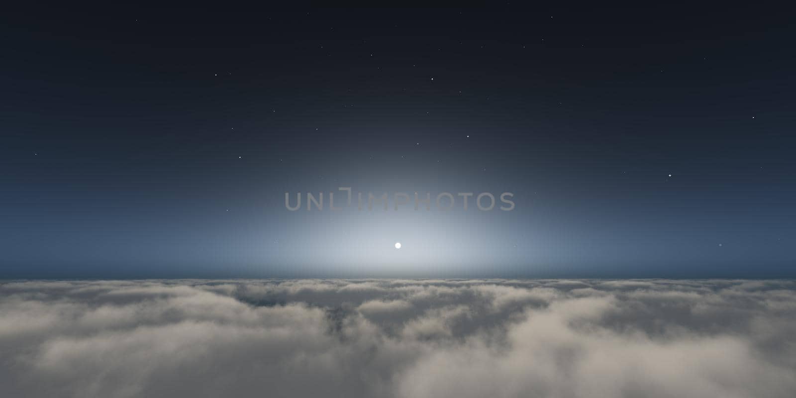 high above clouds sunset 3d render illustration