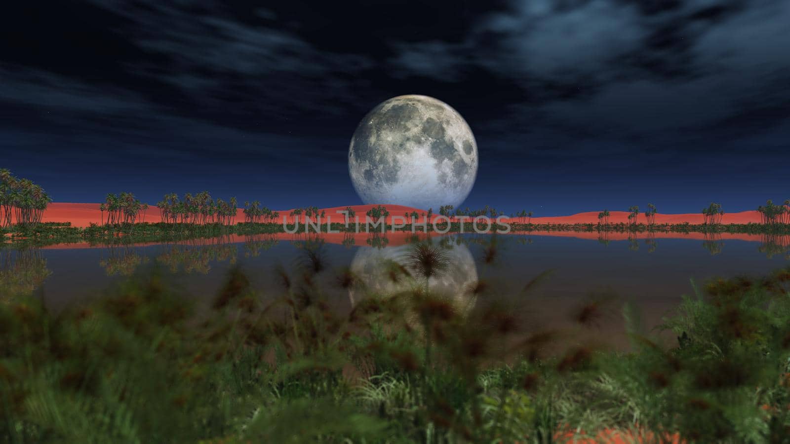 full moon over oasis 3d render by alex_nako