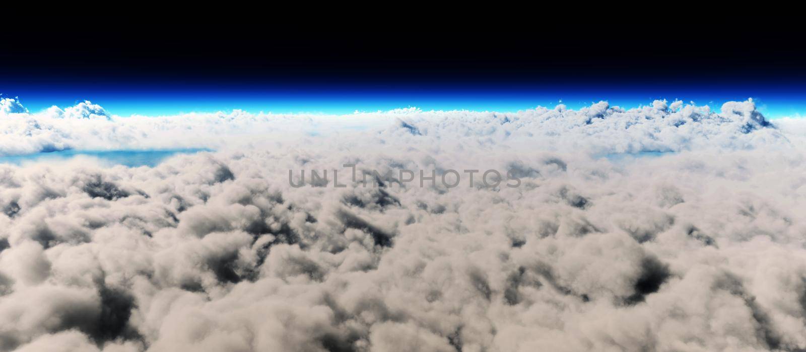 planet sunset above clouds, 3d render by alex_nako