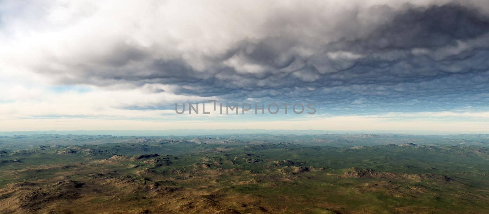 landscape area panorama clouds 3d render illustration