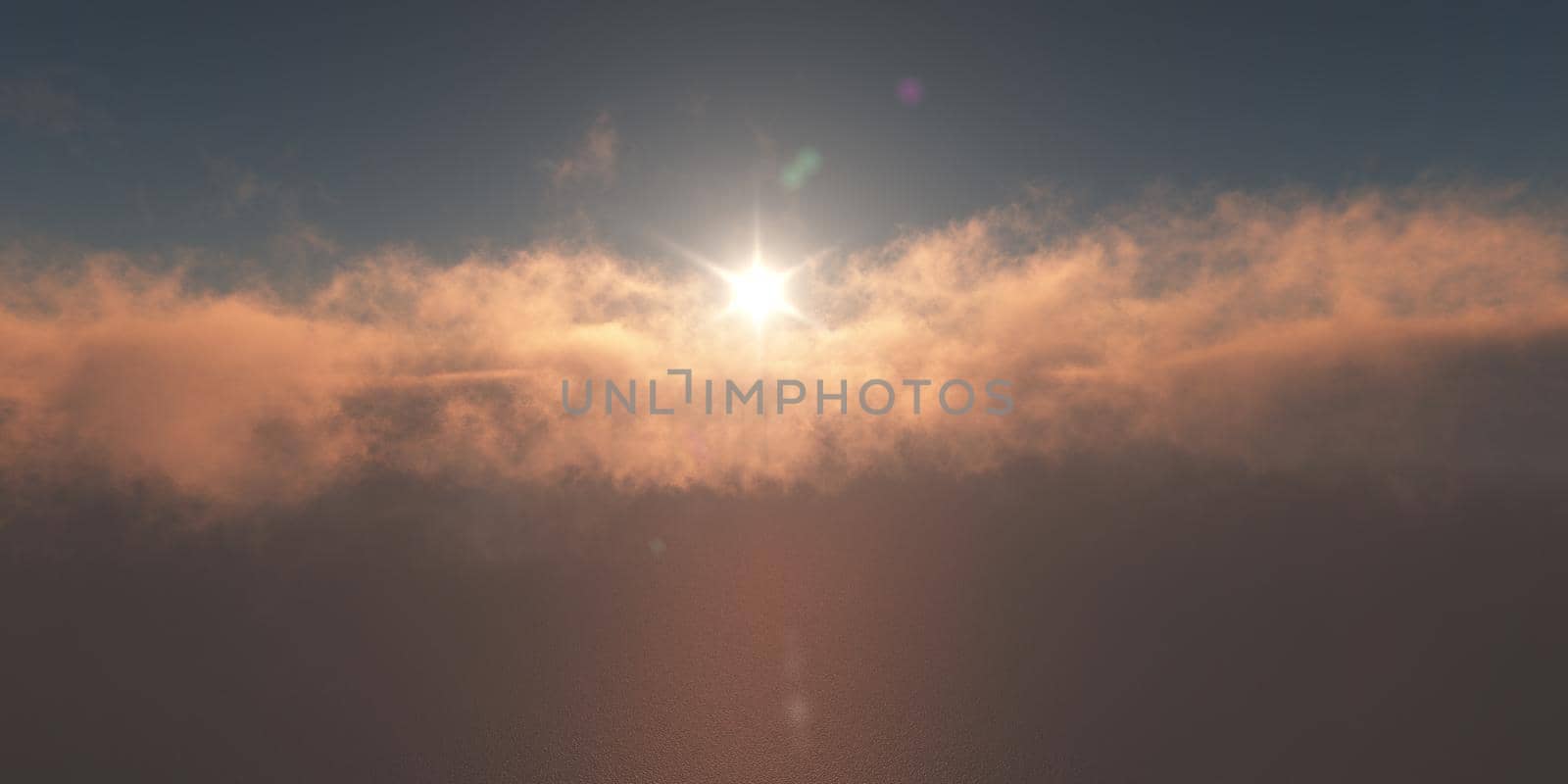 ocean sunset above clouds, 3d render illustration