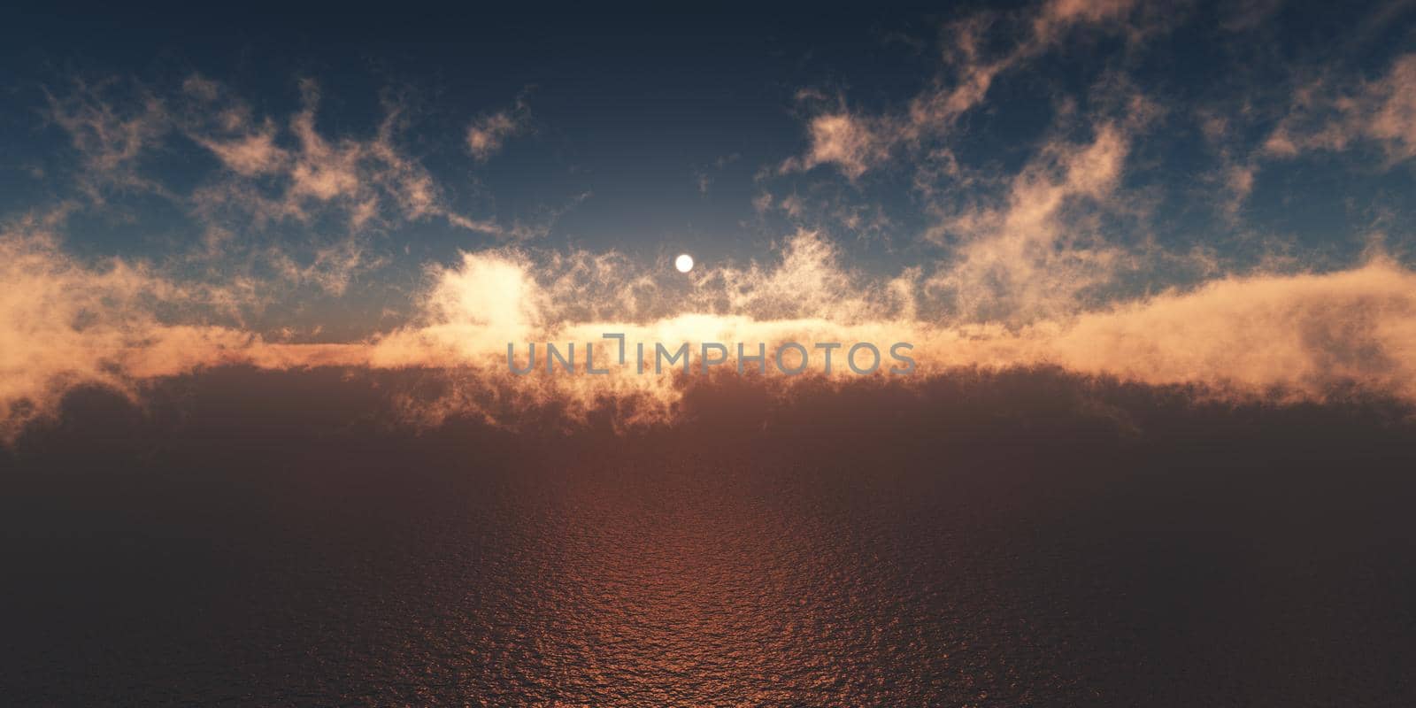 ocean sunset above clouds 3d render by alex_nako