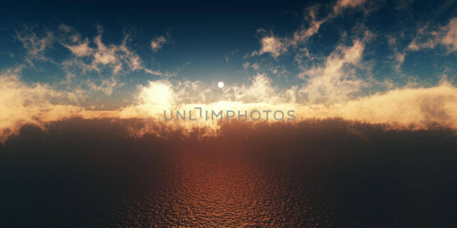 ocean sunset above clouds 3d render by alex_nako