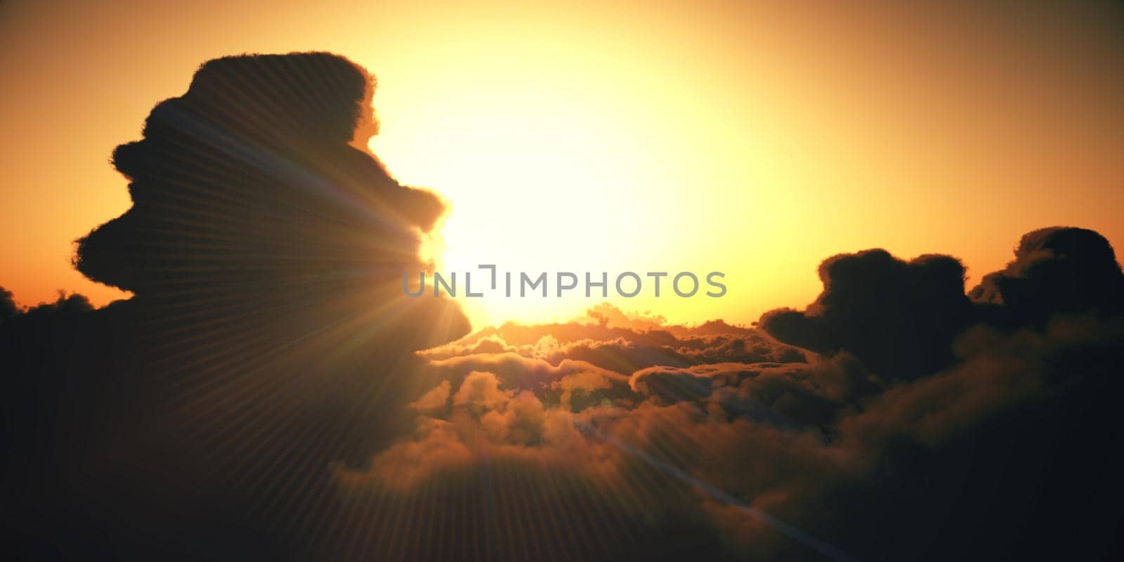 fly above clouds sunset 3d render by alex_nako