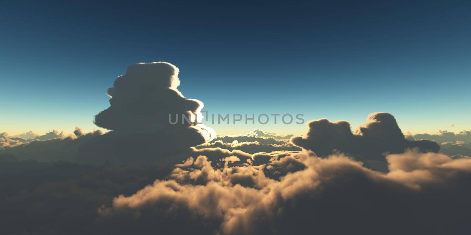 fly above clouds sunset 3d render by alex_nako