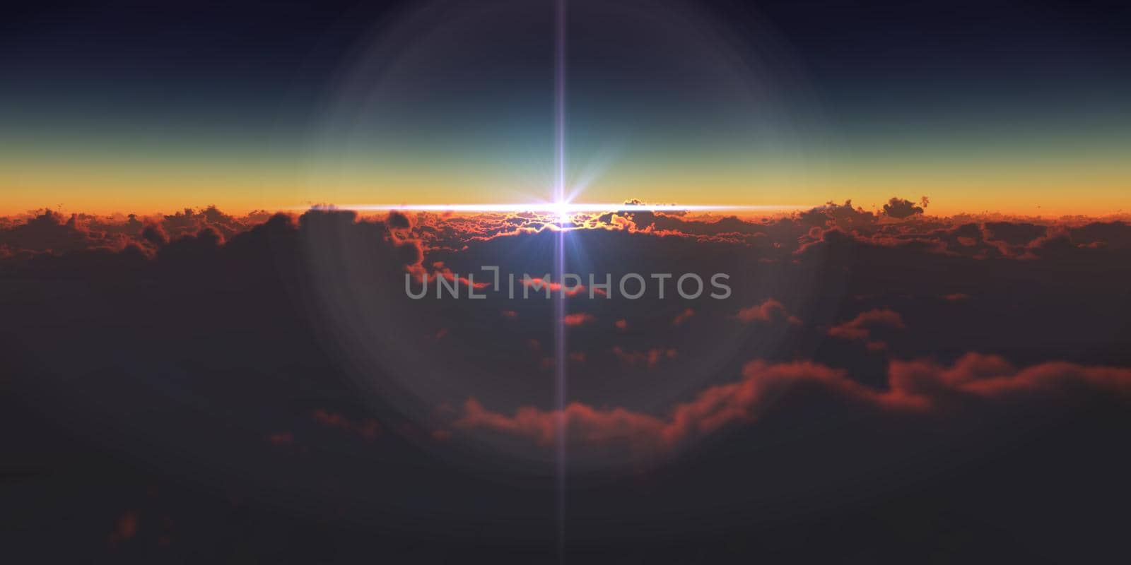 fly above clouds sunset 3d render illustration