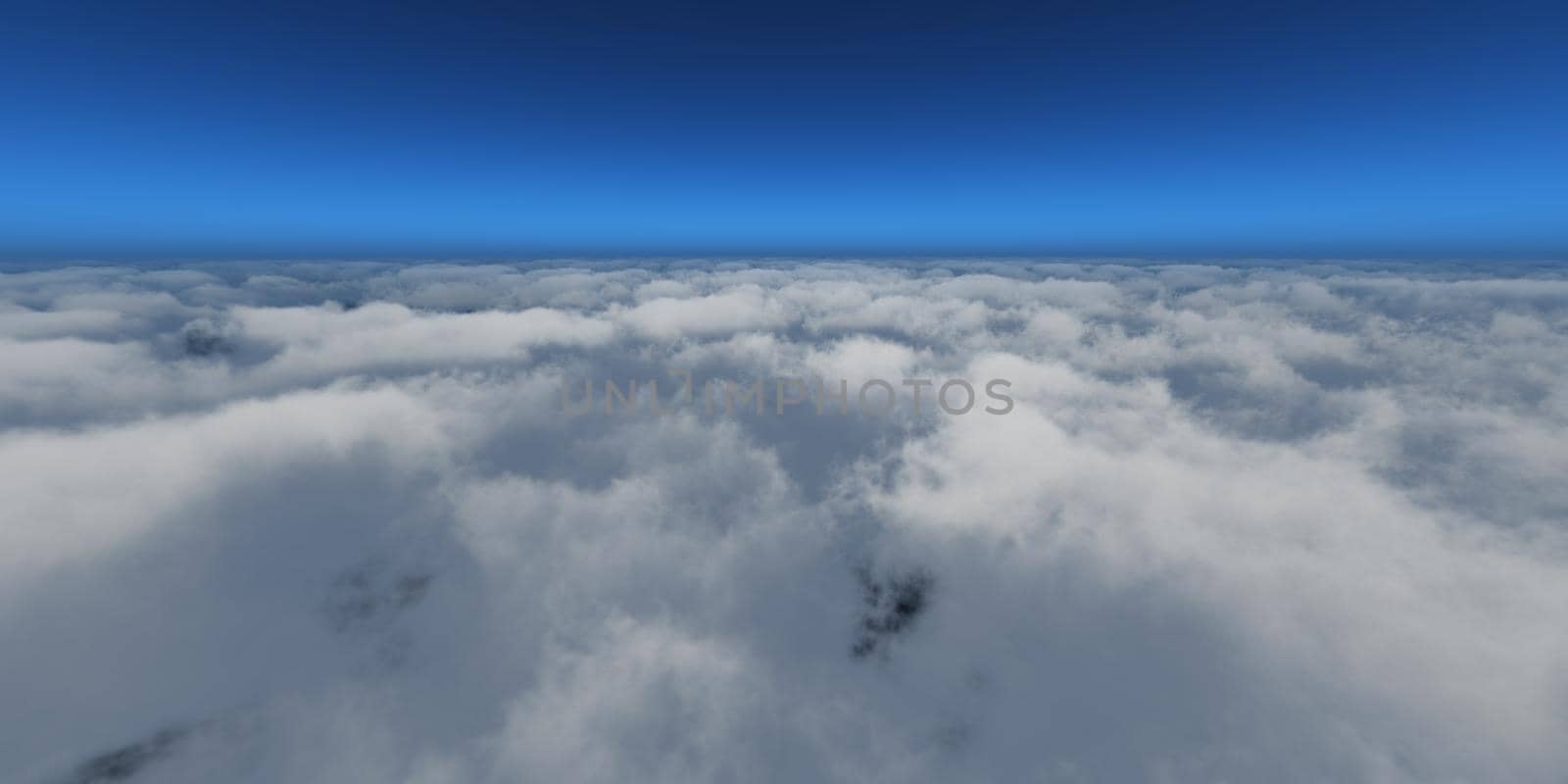 fly above clouds sun ray light, 3d render illustration