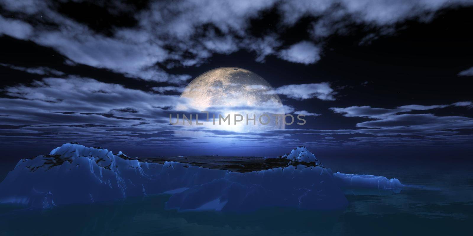 ice berg in night full moon 3d render by alex_nako