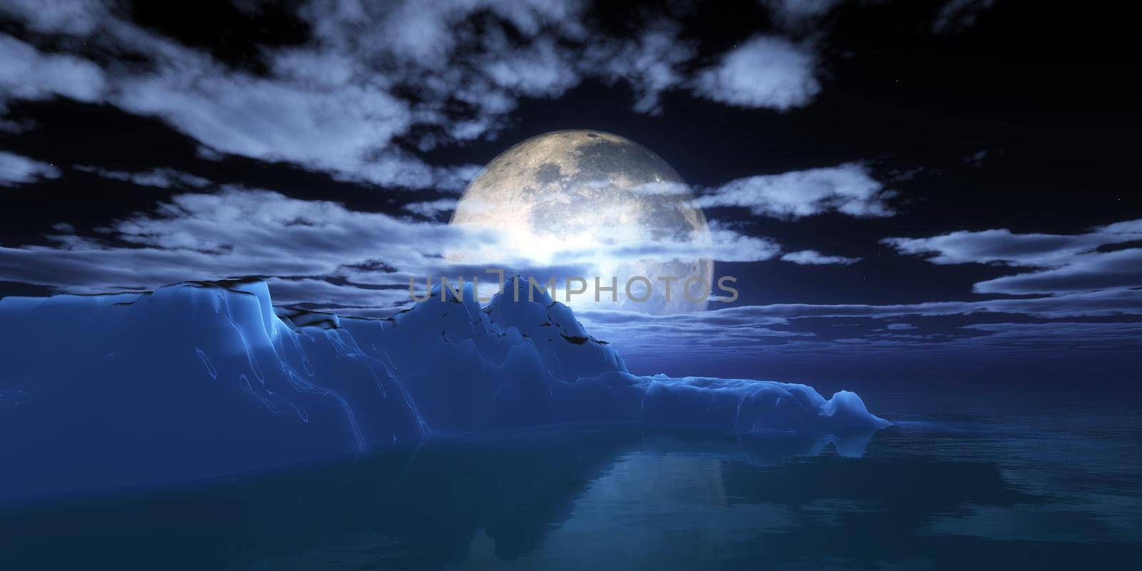 ice berg in night full moon 3d render illustration