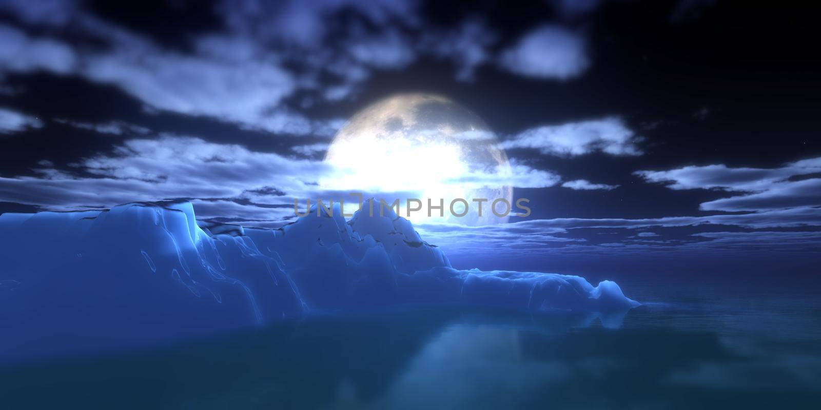 ice berg in night full moon 3d render by alex_nako
