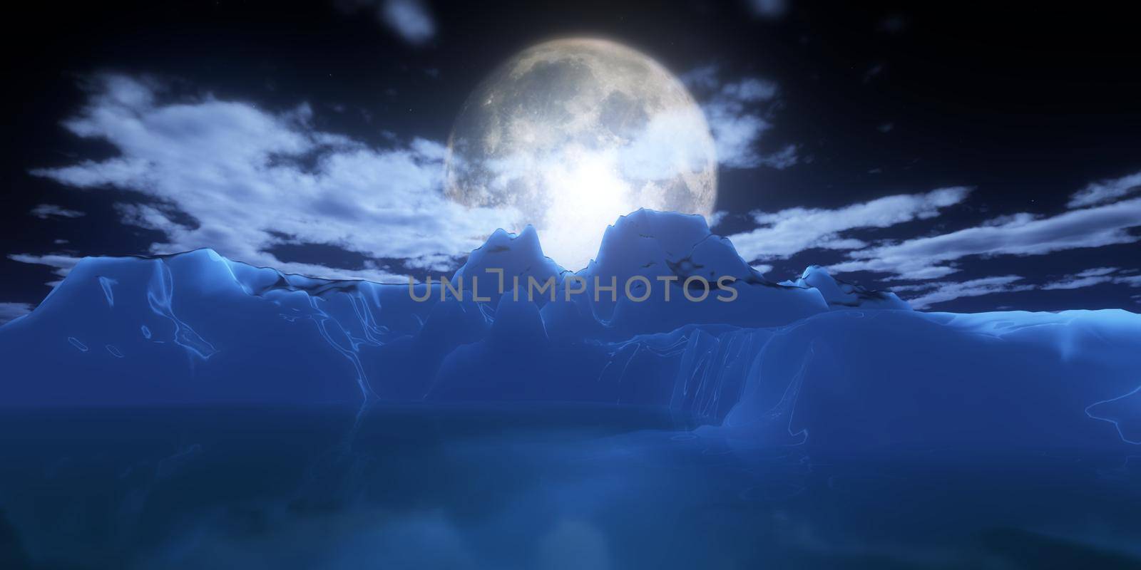 ice berg in night full moon 3d render illustration