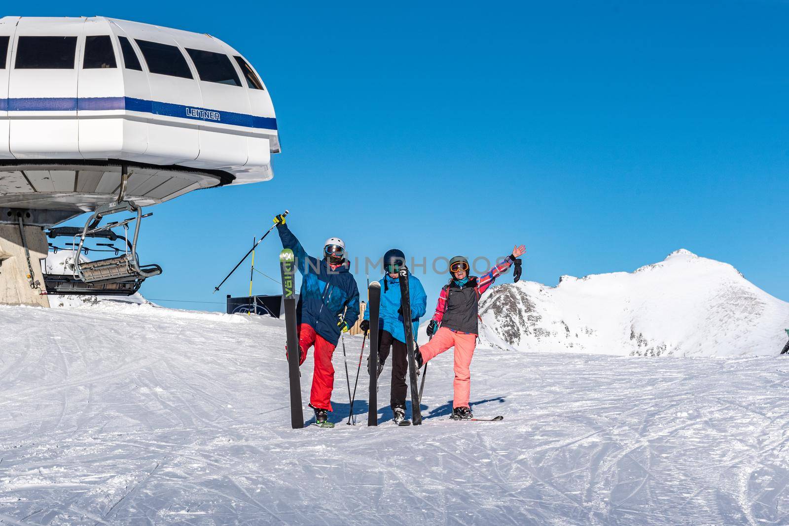Ordino Arcalis, Andorra: January 2021: People skiing in the Ordino Arcalis by Grandvalira Pyrenees station in winter 2021