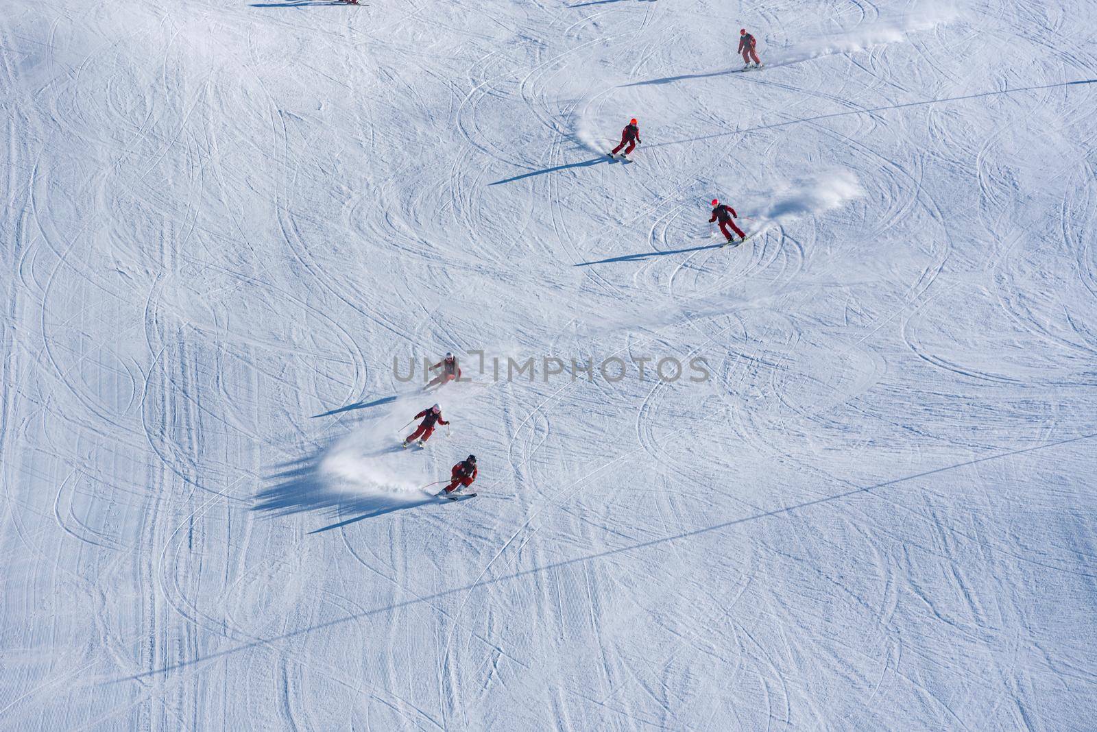 Grandvalira, Andorra: January 2021: People skiing in the Grandvalira Pyrenees station in winter 2021