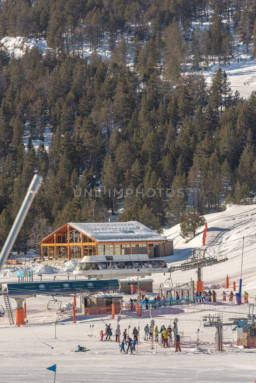 Grandvalira, Andorra: 2021 January 17: Grandvalira ski resort in Grau Roig Andorra in time of COVID19 in winter 2021.