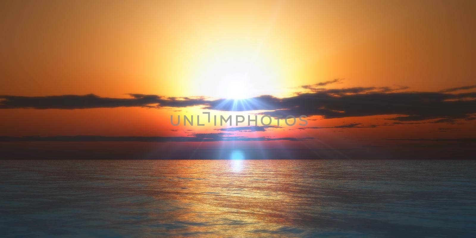 sunset / sunrise in sea clouds, 3d render illustration