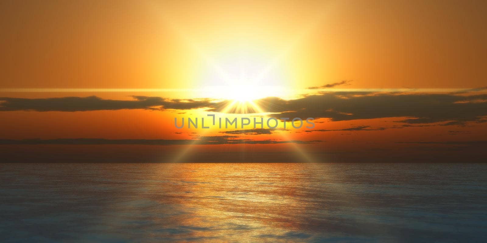 sunset / sunrise in sea clouds, 3d render illustration