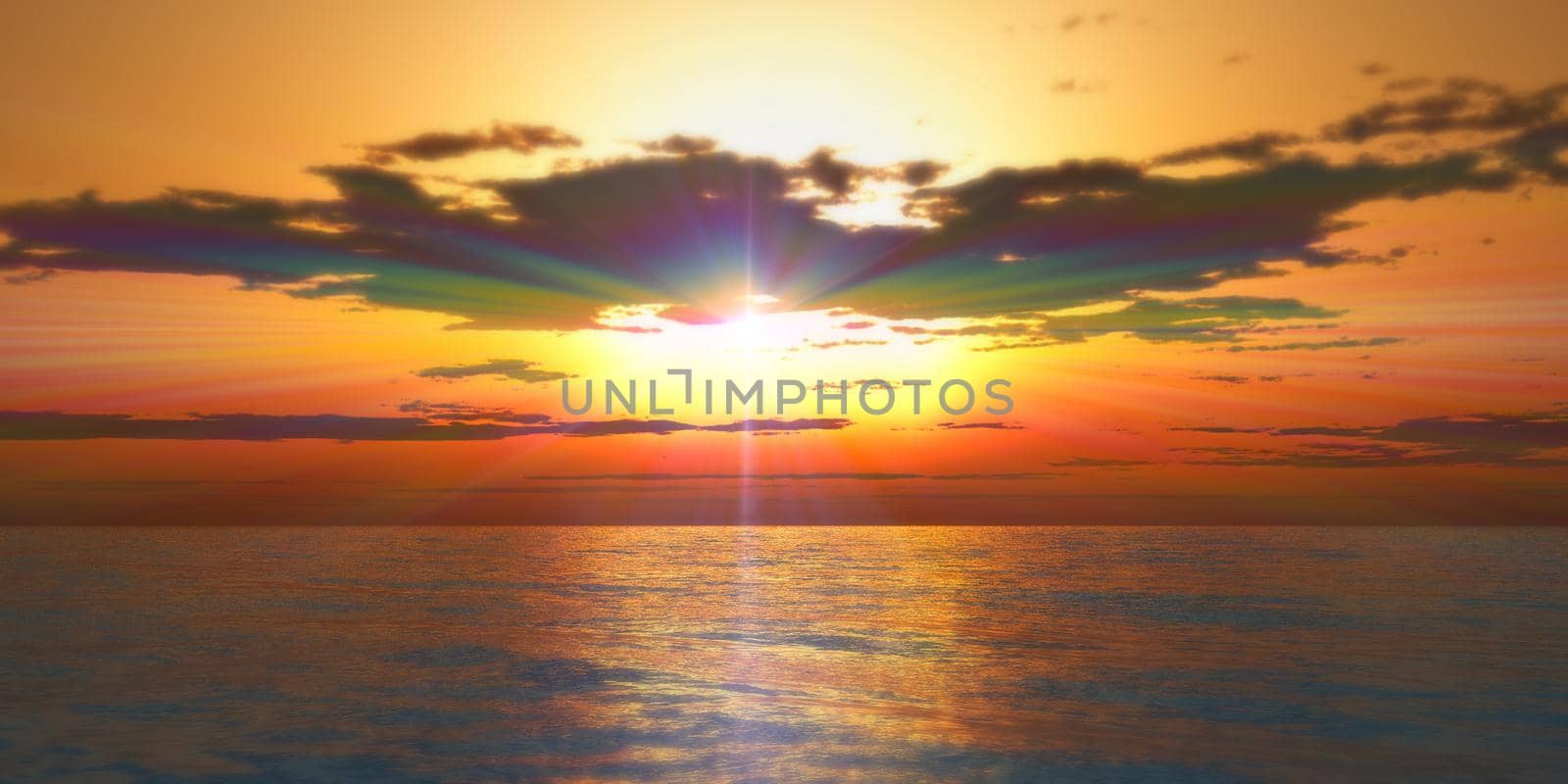sunset / sunrise in sea clouds, 3d render illustration