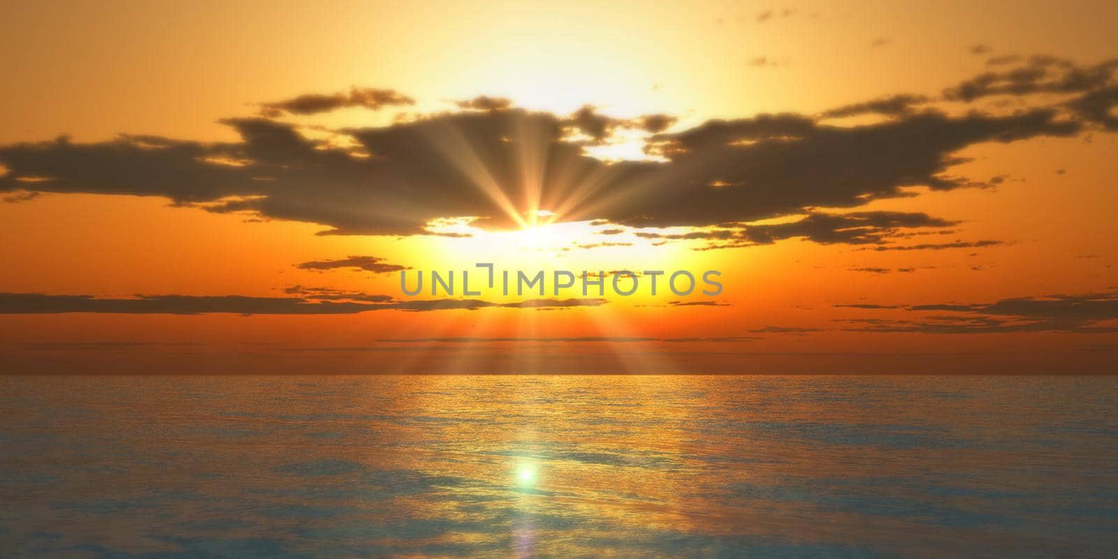 sunset / sunrise in sea clouds, 3d render illustration