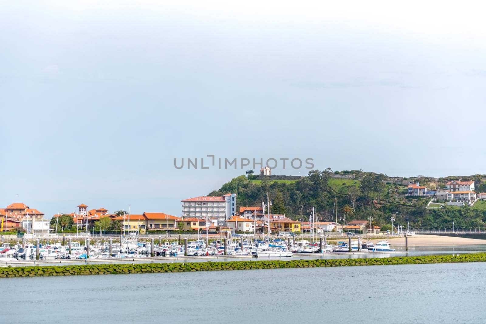 Ribadesella, Asturias, Spain : 2019 May 07:  Ribadesella village aerial view in Asturias of Spain in summer.