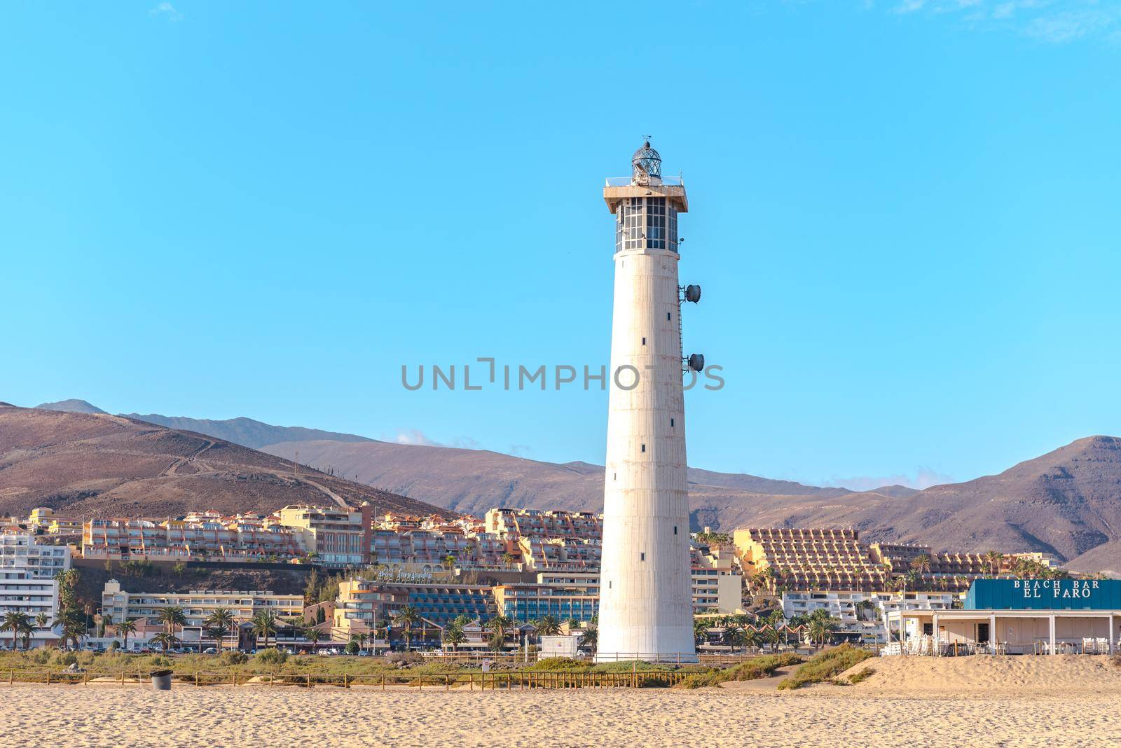 Lighthouse on the Island of Fuerteventura in Spain in the summer of 2020.