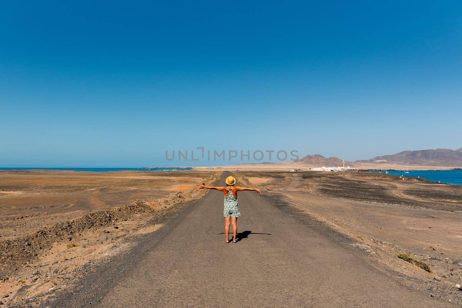 Punta Jandia, Fuerteventura, Spain : 2020 October 8 : Woman in Jandia lighthouse in the South of Fuerteventura,Canary Islands,Spain.