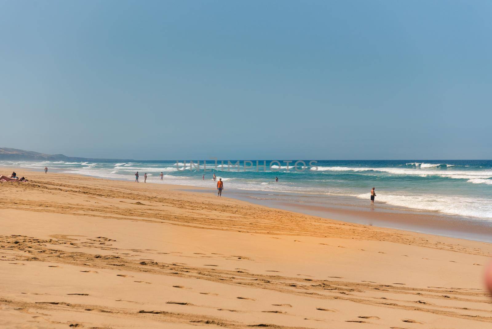 Fuerteventura, Spain : 2020 October 7 : People in the Virgin beaches on the island of Fuerteventura. Cofete beach on the island of Fuerteventura, Spain.