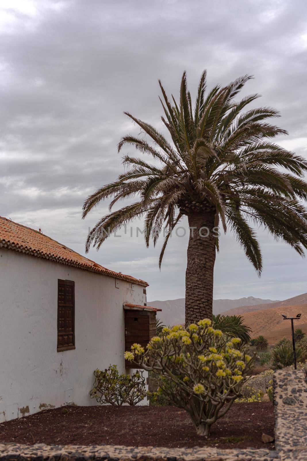 Betancuria, Fuerteventura, Spain : 2020 October 6 :  Typical Canarian house in Bentancuria on the island of Fuerteventura in Spain in summer.