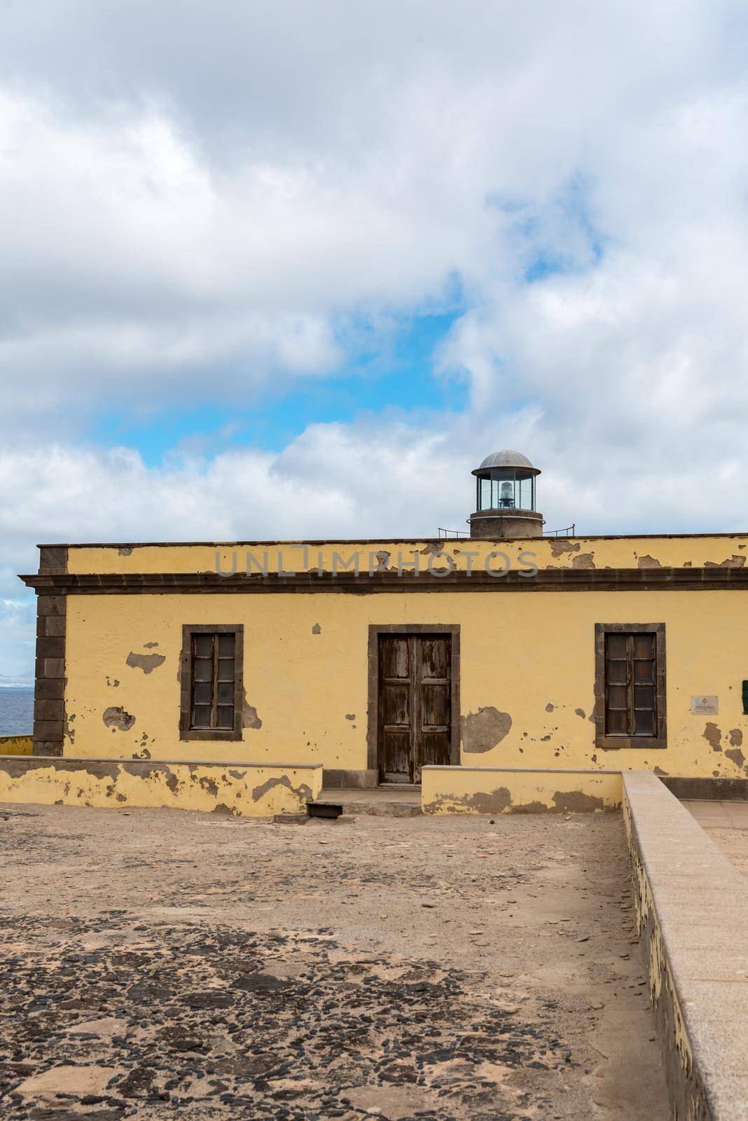 Lighthouse on Isla Lobos in Fuerteventura in summer 2020.