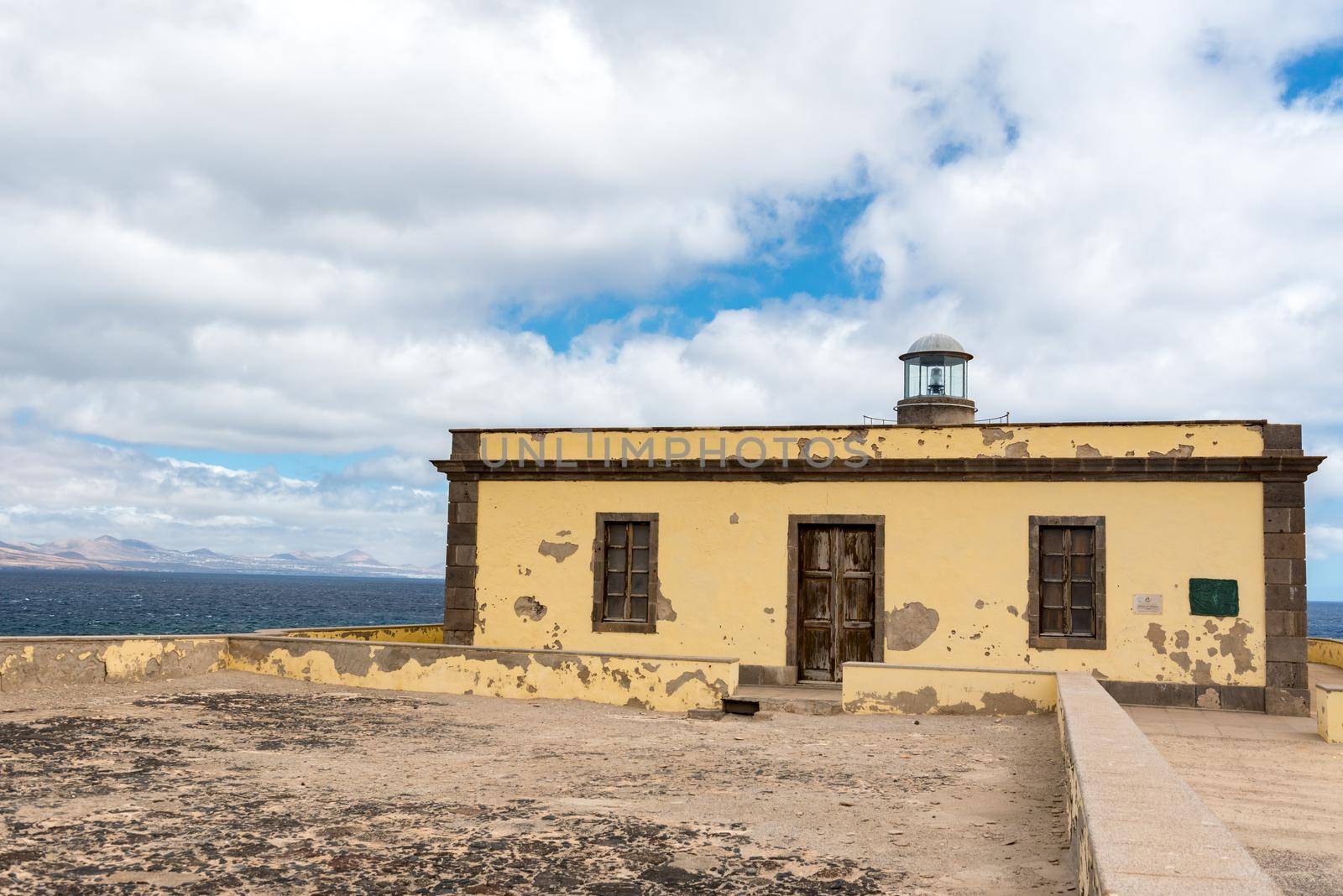 Lighthouse on Isla Lobos in Fuerteventura in summer 2020.