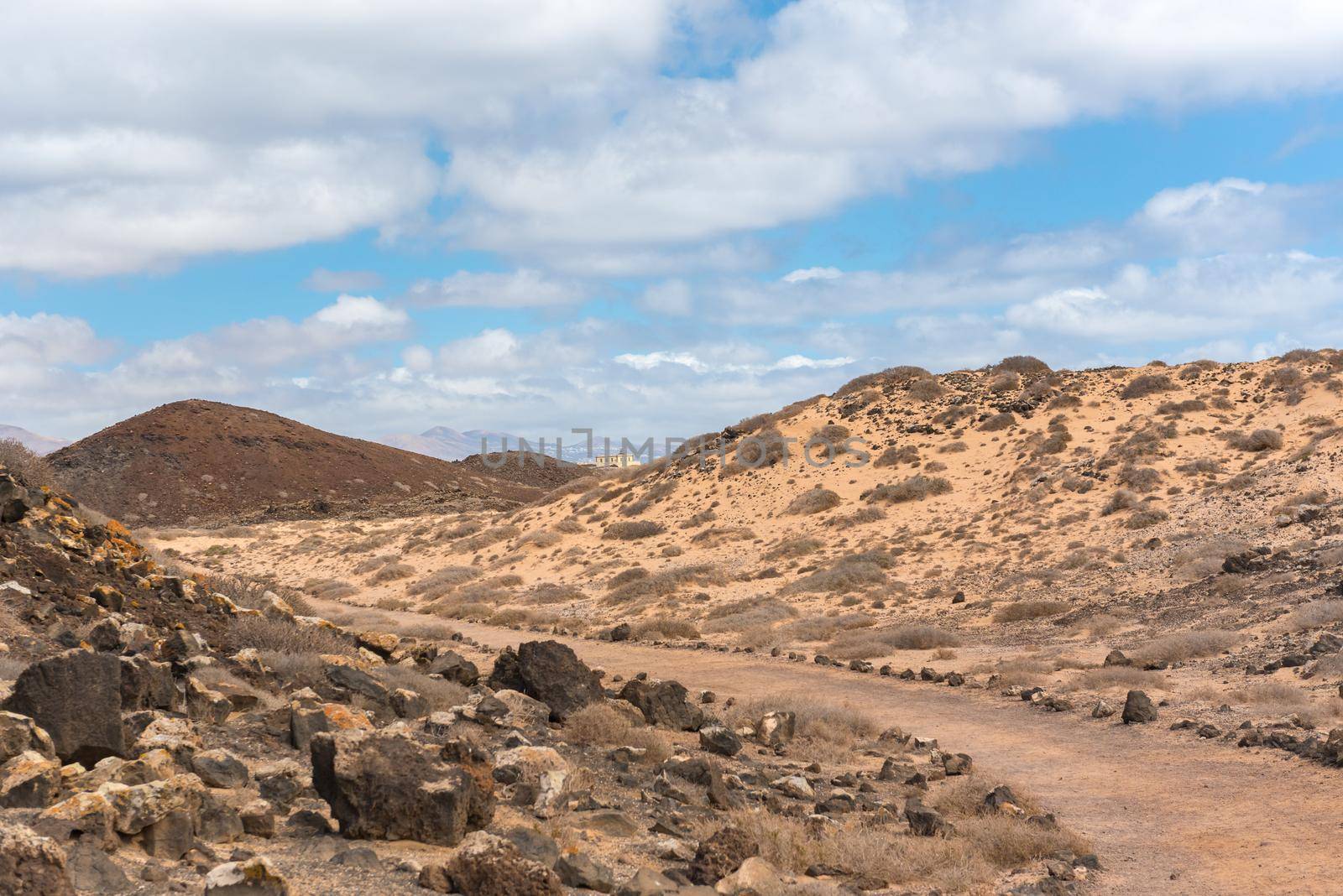 Trail in Isla Lobos in Fuerteventura in the summer 2020.