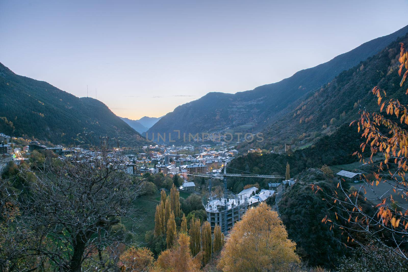 Cityscape of Encamp in Andorra in autumn.