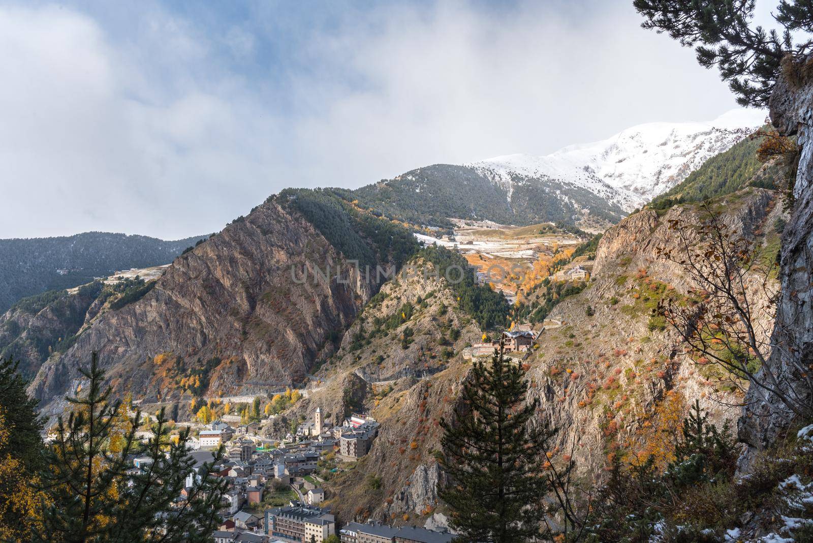 Canillo, Andorra : 2020 29 October : Canillo city in Andorra in the Pyrenees in autumn 2020.