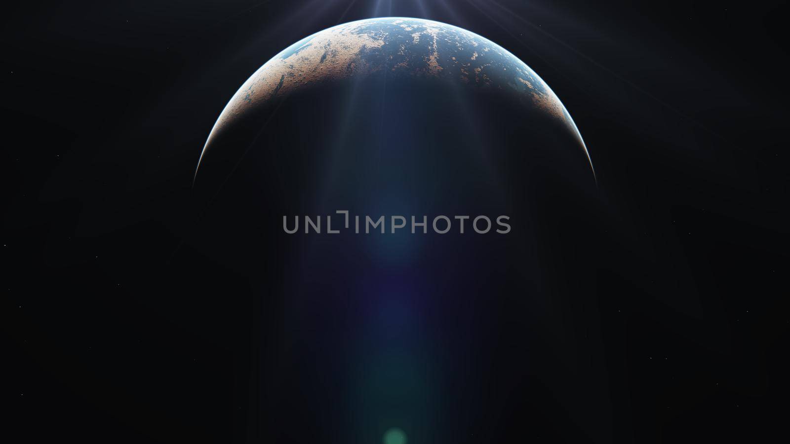 sunrise from planet orbit, 3d render illustration