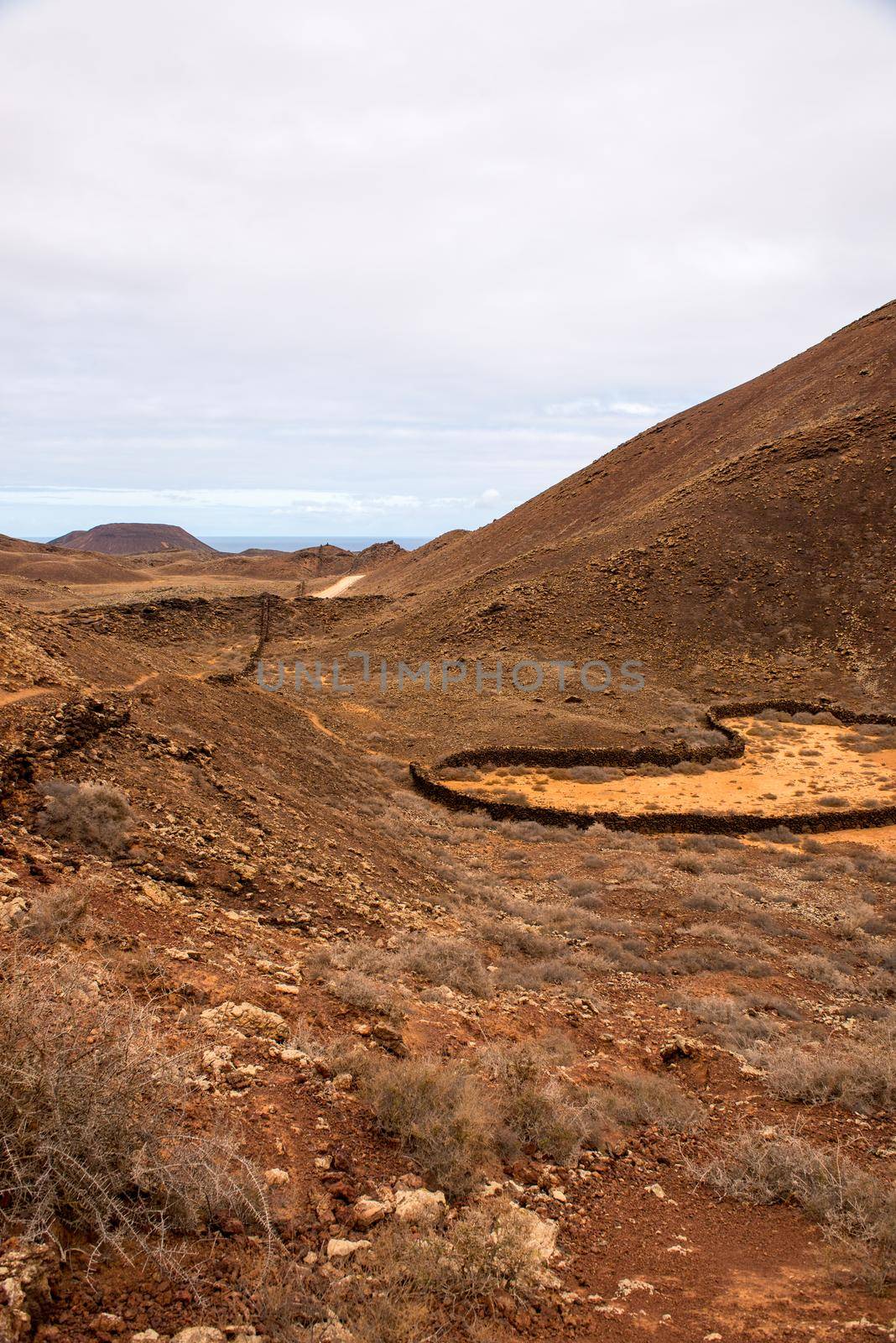 Stone corral on the Fuerteventura GR 131 Nature Trail from Corralejo to Morro Jable in summer 2020.