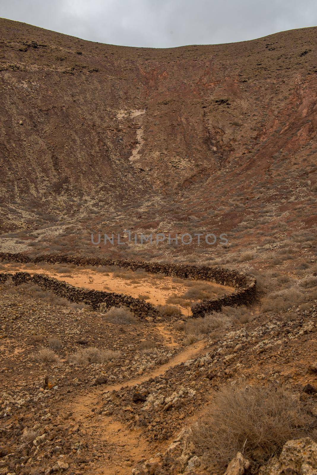 Stone corral on the Fuerteventura GR 131 Nature Trail from Corralejo to Morro Jable in summer 2020.