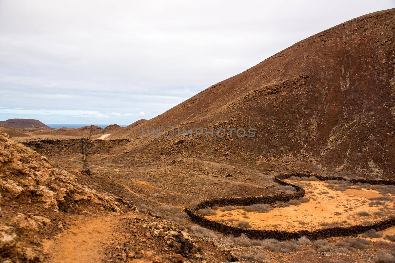 Stone corral on the Fuerteventura GR 131 Nature Trail from Corralejo to Morro Jable in summer 2020.