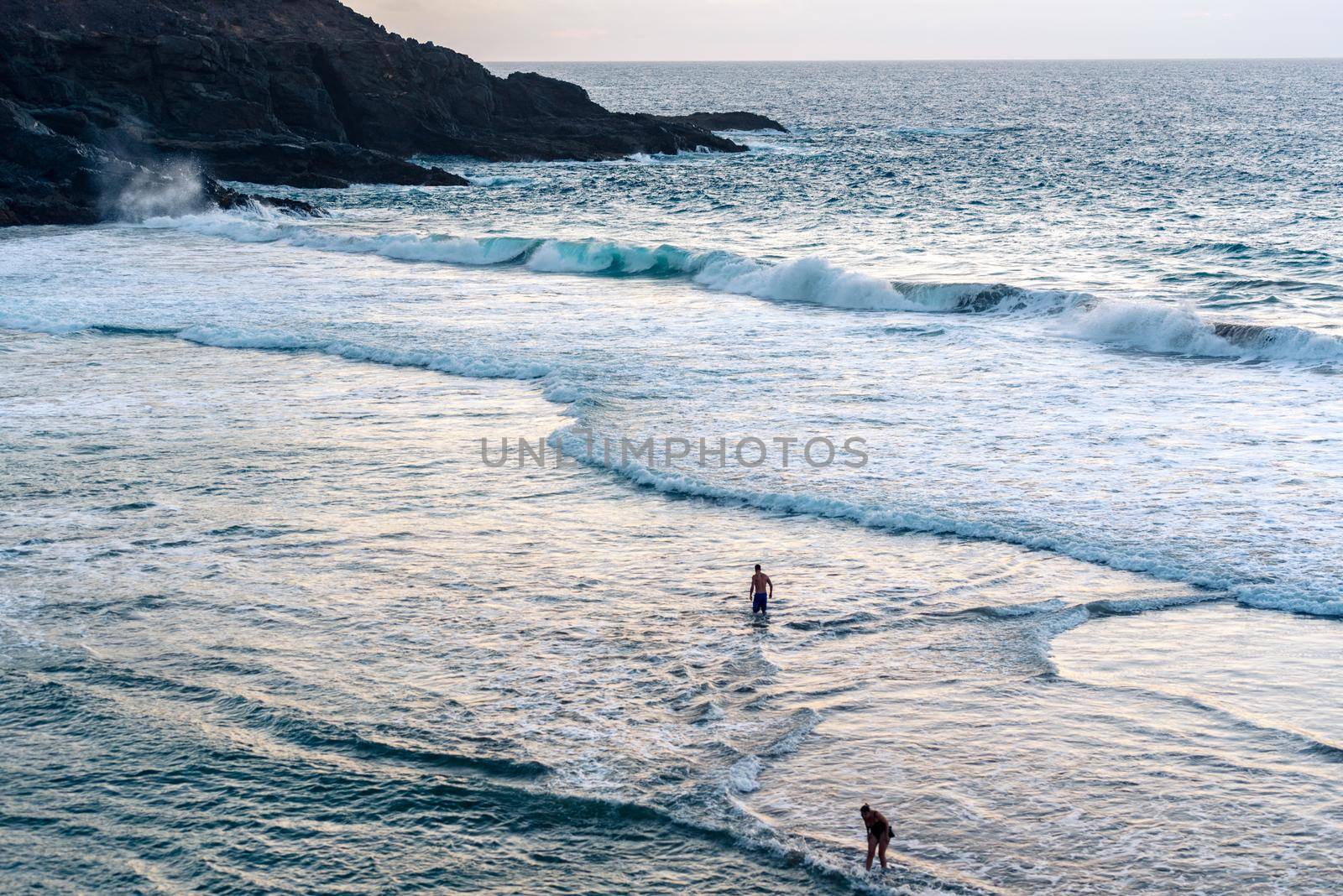 Playa los Molinos, Fuerteventura, Spain : 2020 1 October : People in Los Molinos beach in Fuerteventura, Canary Islands in summer 2020