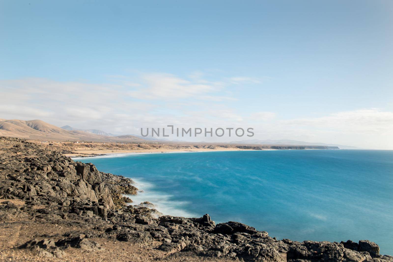 Coast in Fuerteventura at El Cotillo in the Canary Islands, Spain.