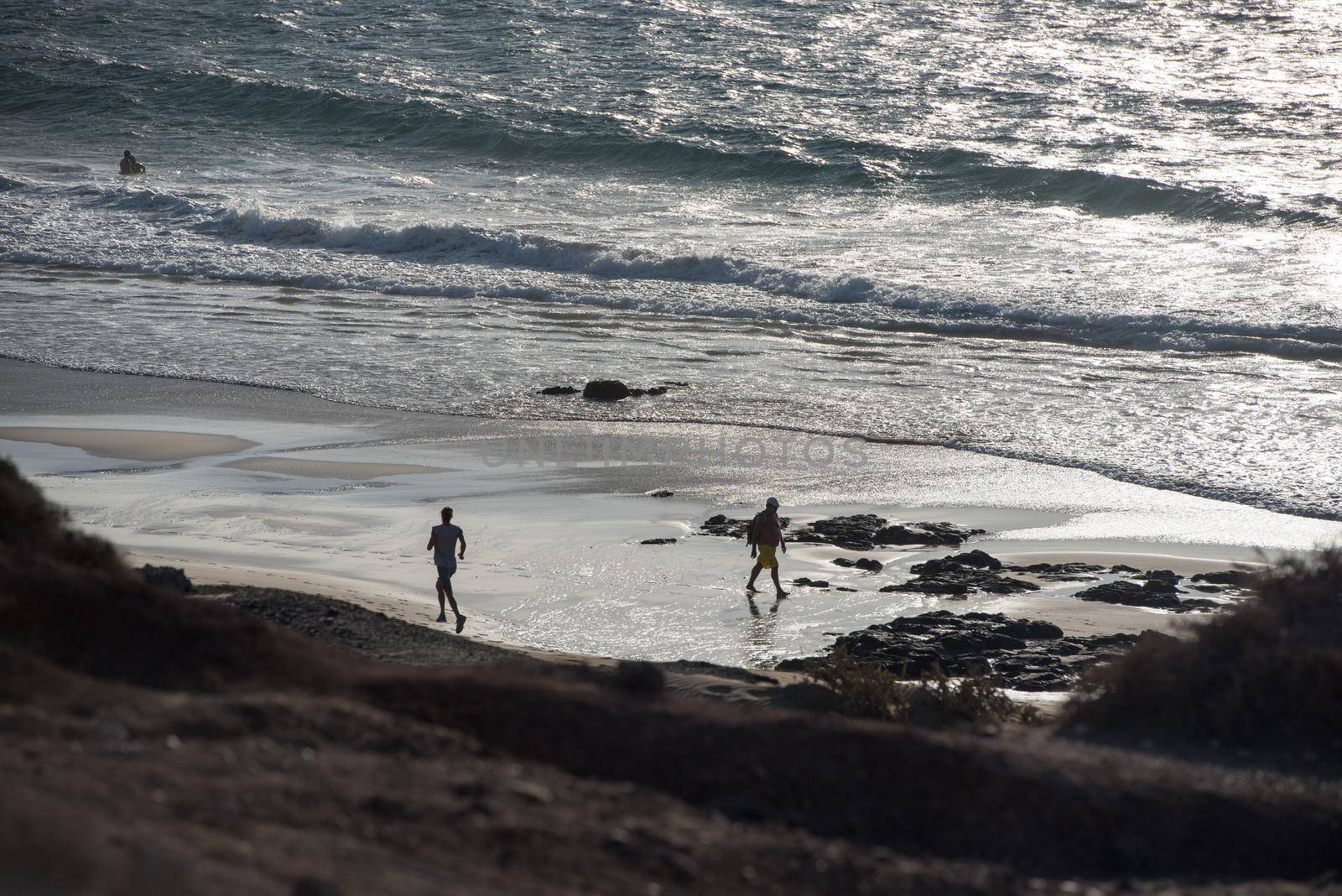 El Cotillo, Fuerteventura, Spain : 2020 October 1 :  People in the Coast in Fuerteventura at El Cotillo in the Canary Islands, Spain in summer 2020.