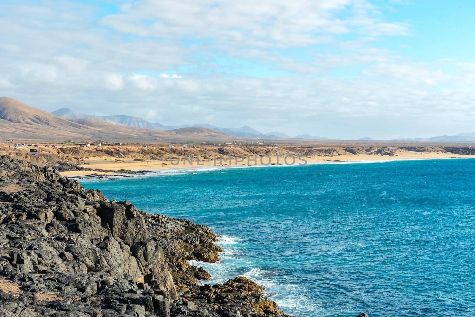 Coast in Fuerteventura at El Cotillo in the Canary Islands, Spain.