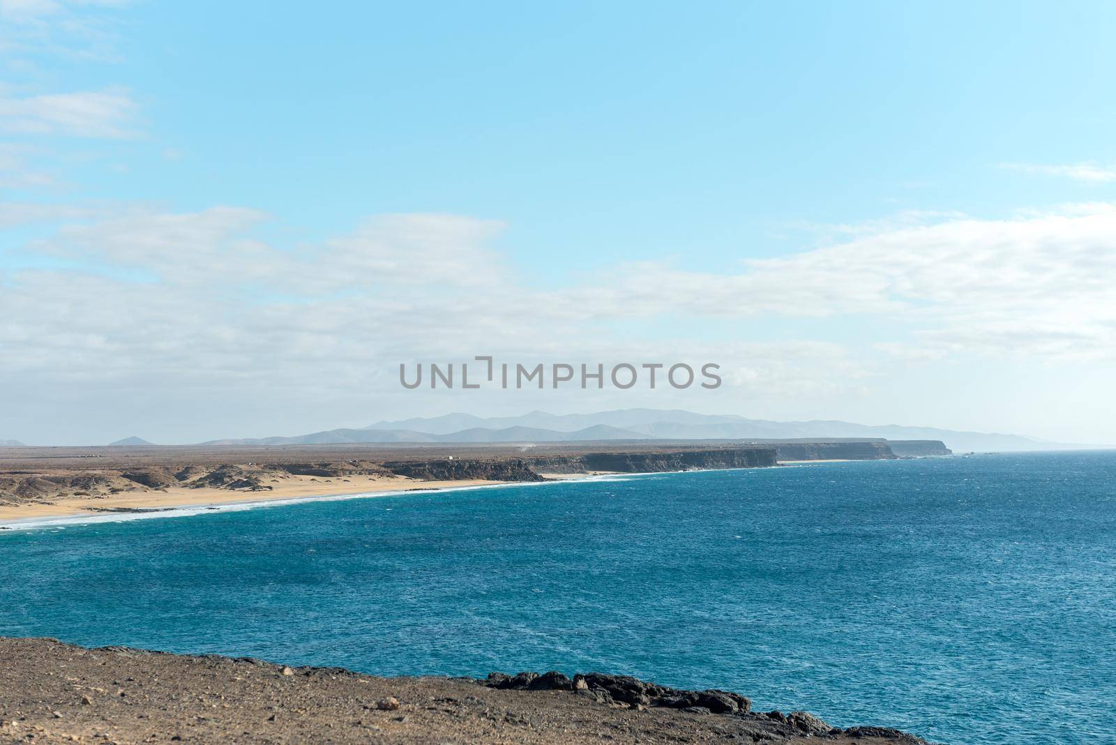 Coast in Fuerteventura at El Cotillo in the Canary Islands, Spain.