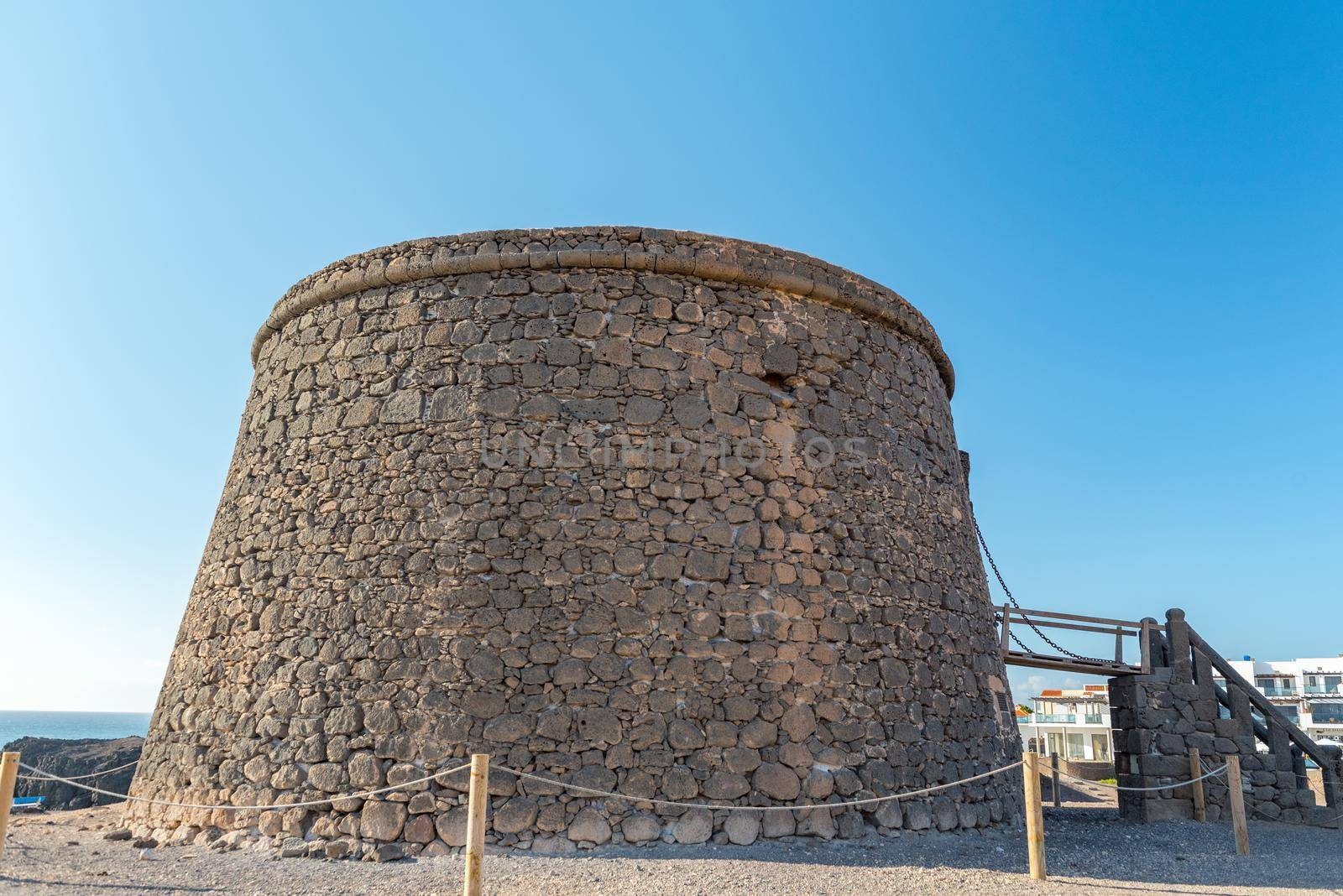 El Castillo in the coast in Fuerteventura at El Cotillo in the Canary Islands, Spain in summer 2020.