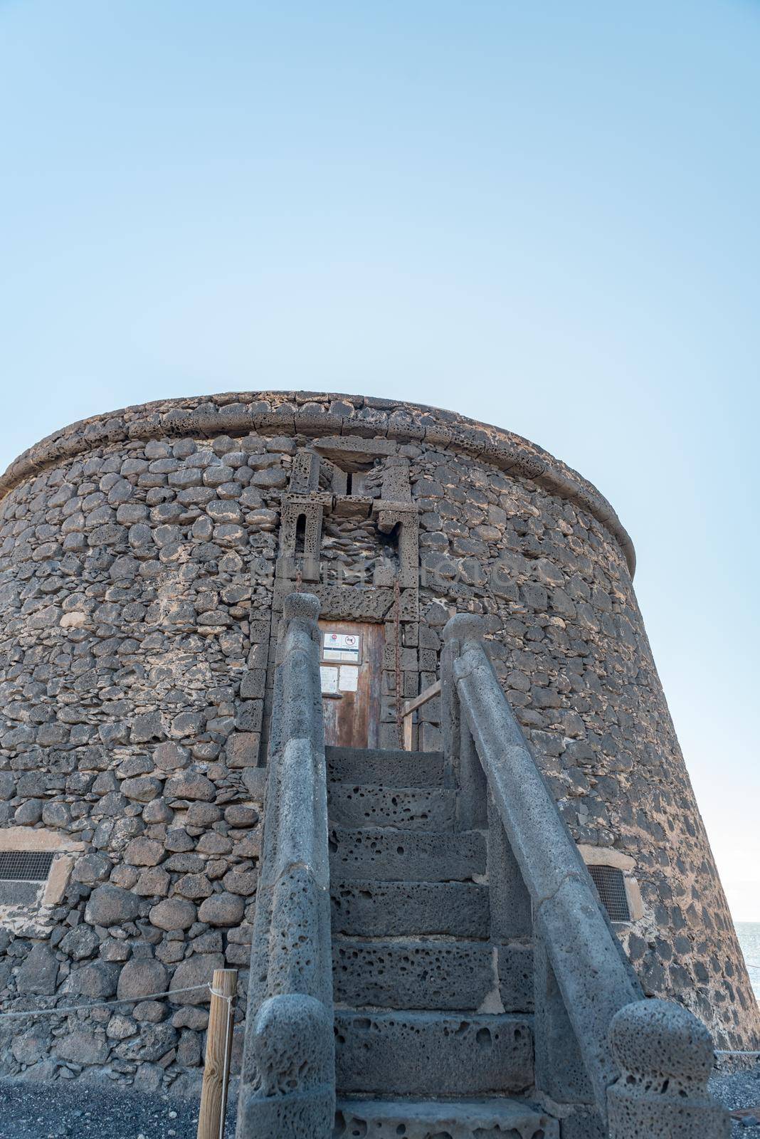 El Castillo in the coast in Fuerteventura at El Cotillo in the Canary Islands, Spain in summer 2020.