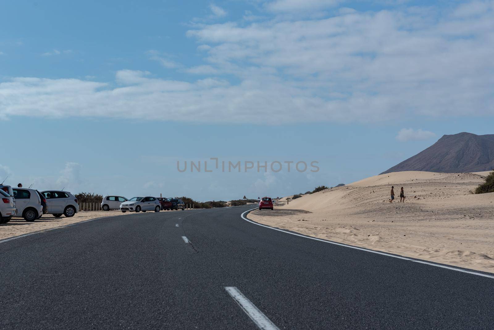 Corralejo, Fuerteventura, Spain: 2020 September 30: Amateur people learning to suffer in the Parque Natual Dunas de Corralejo in Fuerteventura in the Canary Islands in Spain.