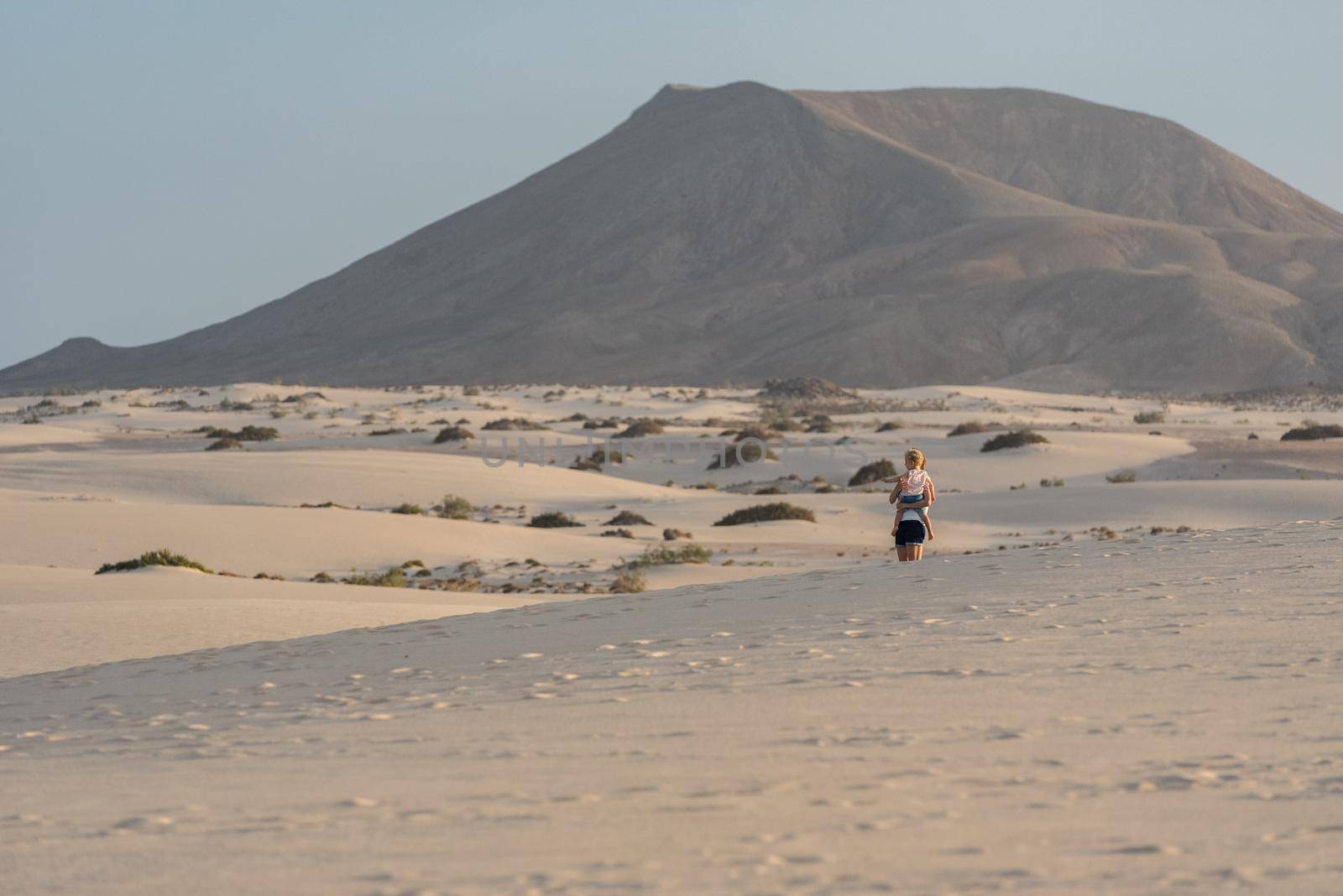 Corralejo, Fuerteventura, Spain: 2020 September 30: People in the dunes at the Parque Natual Dunas de Corralejo on Fuerteventura on the Canary Islands in Spain.