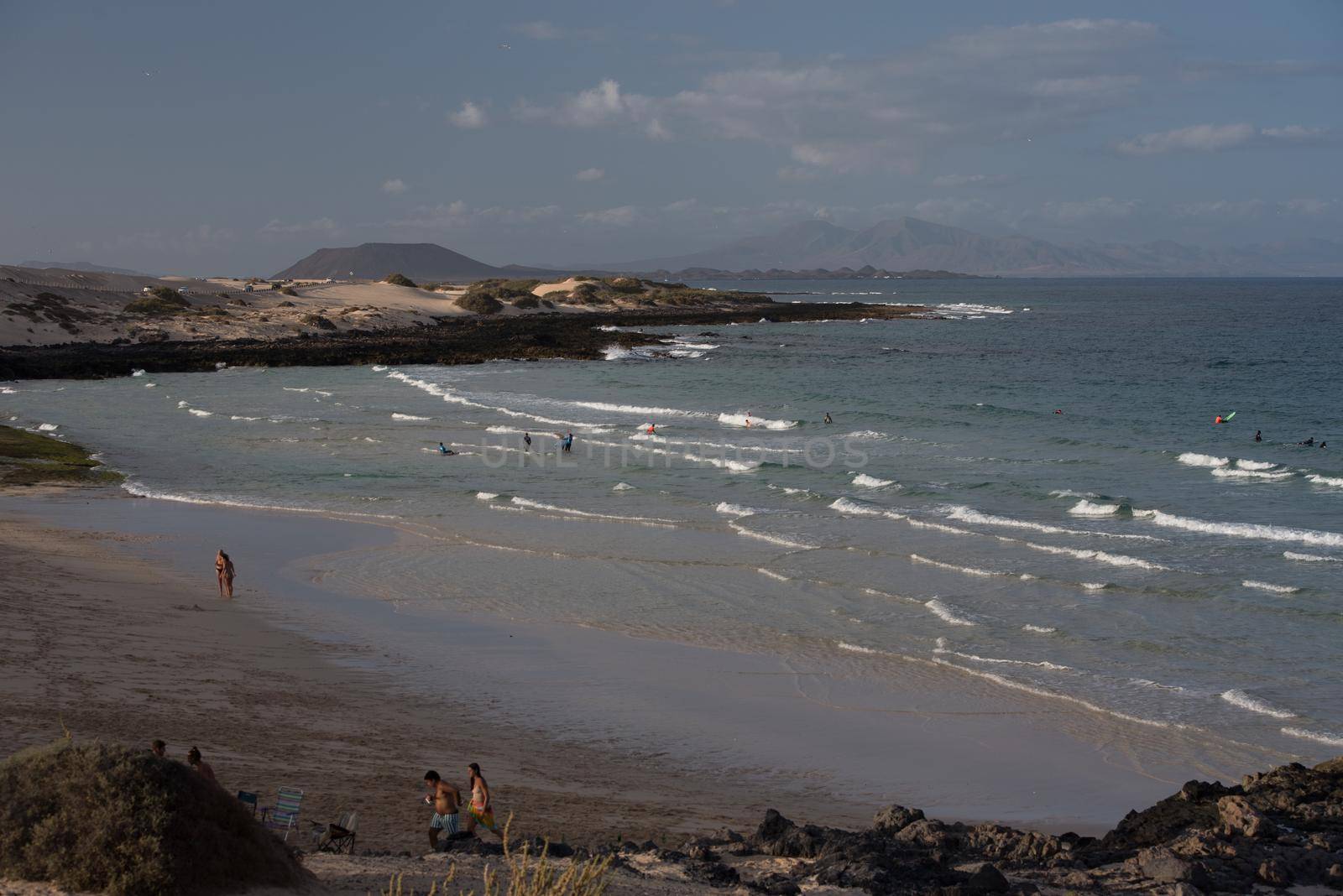 Corralejo, Fuerteventura, Spain: 2020 September 30: Amateur people learning to suffer in the Parque Natual Dunas de Corralejo in Fuerteventura in the Canary Islands in Spain.