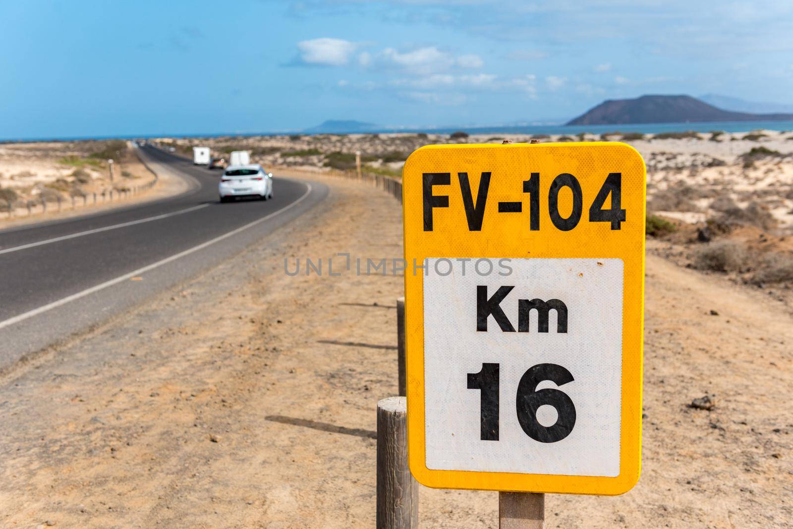 Corralejo, Fuerteventura, Spain: 2020 October 30: Signal in the Dunas de Corralejo Natural Park in Fuerteventura, Spain in the fall of 2020.