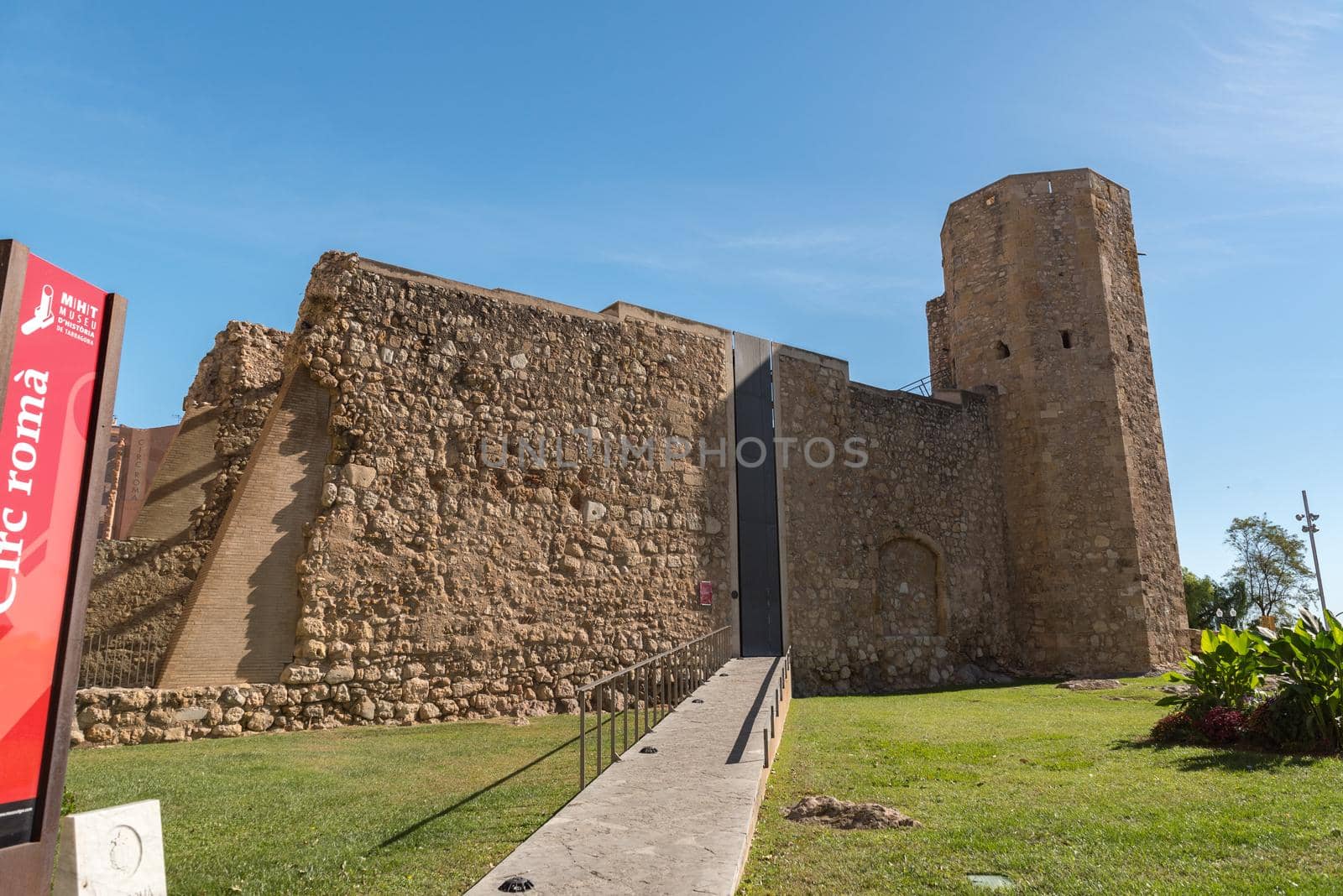 Tarragona, Spain : 2020 September 27: Sunny day in Tarragona Circ Romano in Spain - A UNESCO World Heritage Site in summer.