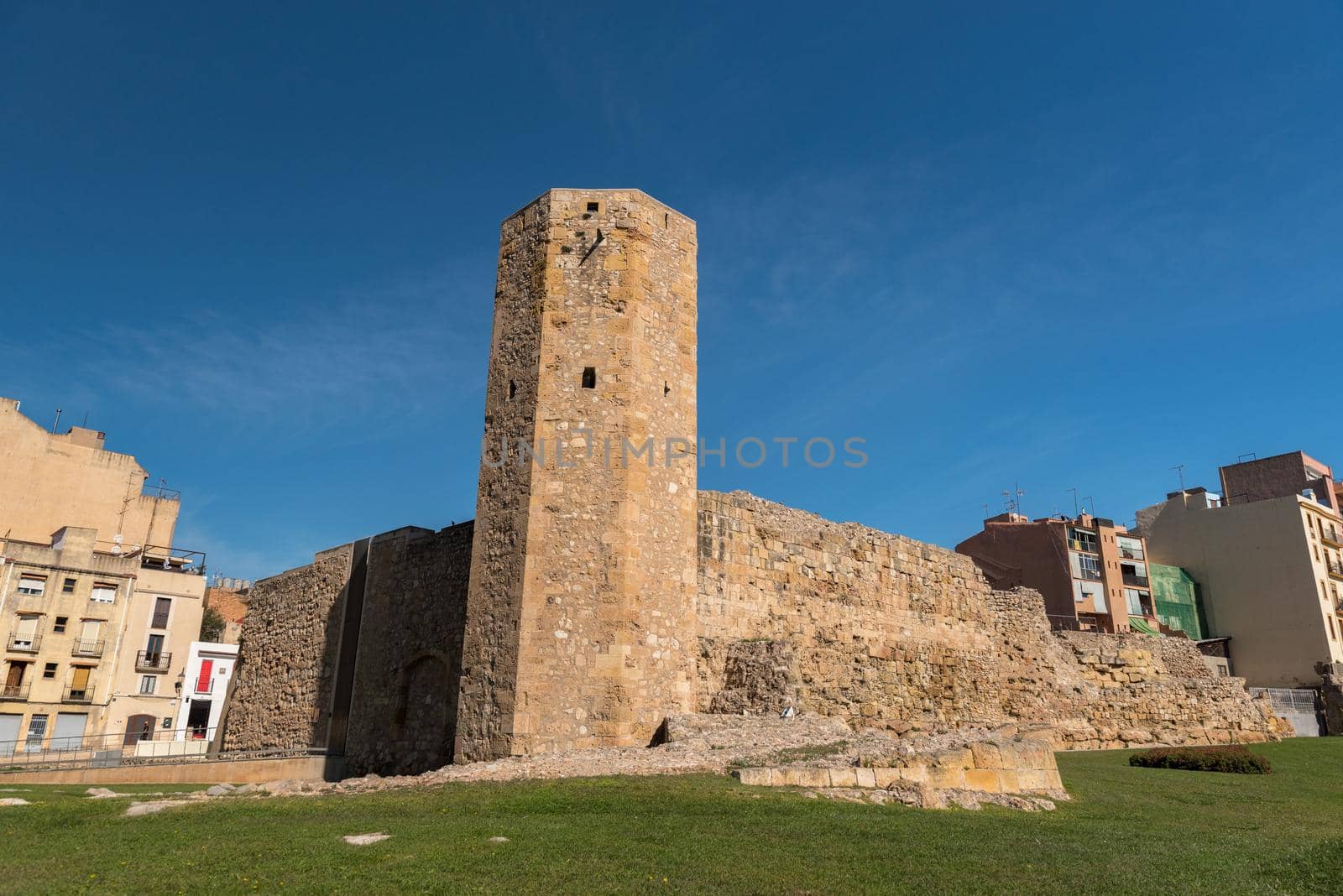 Tarragona, Spain : 2020 September 27: Sunny day in Tarragona Circ Romano in Spain - A UNESCO World Heritage Site in summer.