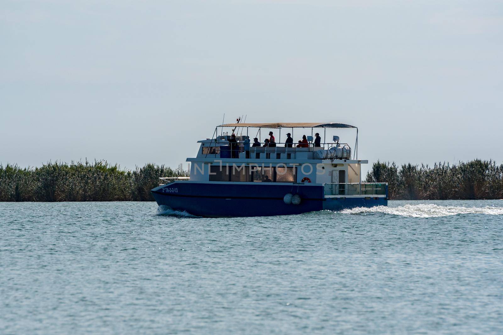 Ebro Delta, Spain: 2020 September: Boat Tour on the Ebro River in summer in the port.